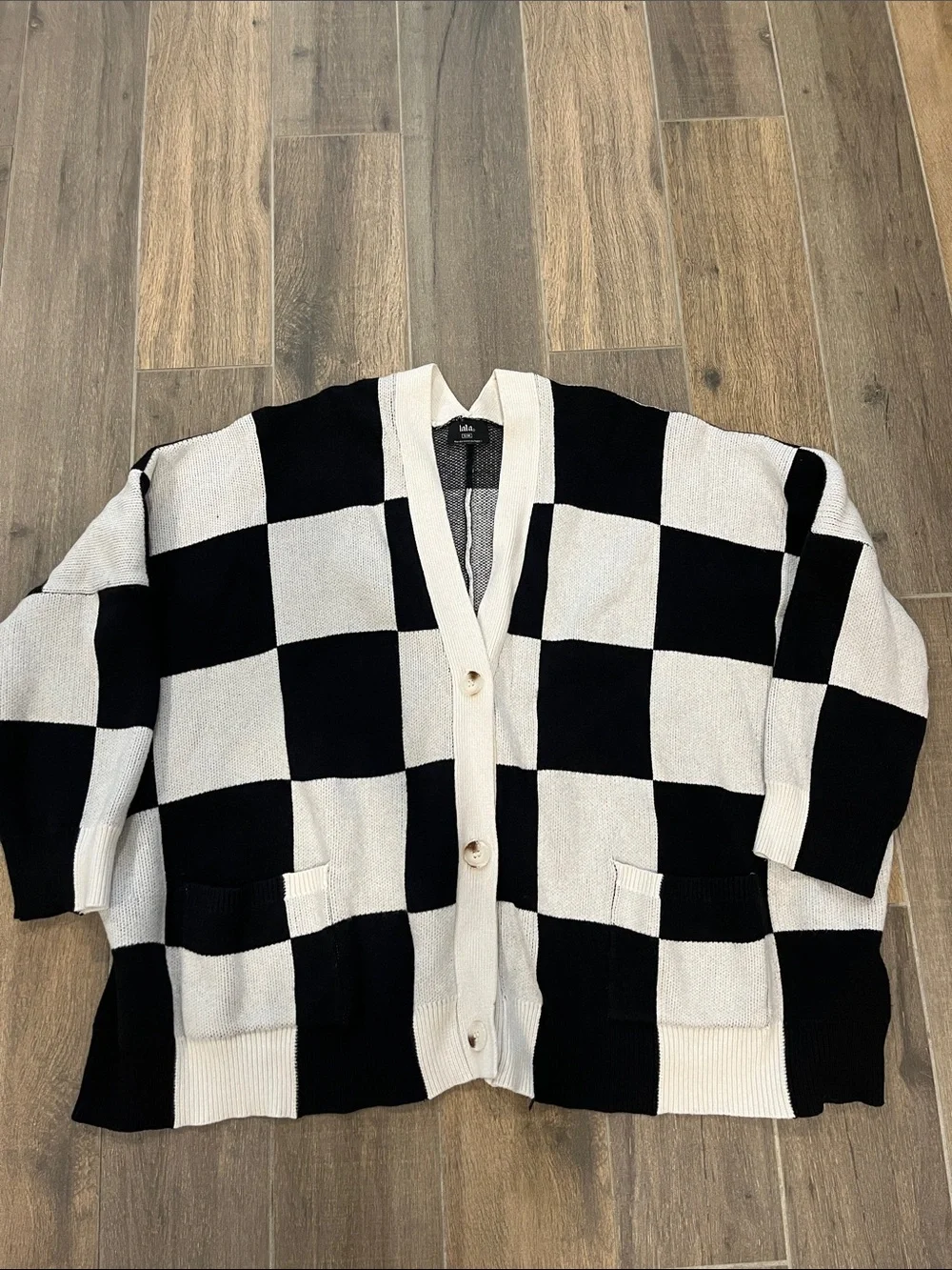 Dressed In Lala Love You Cardigan Sweater Checkerboard white Black S / M - Picture 3 of 8